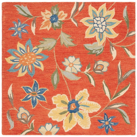 SAFAVIEH Blossom Mindy Floral Flowers Wool Area Rug, Rust/Multi, 6' x 6' Square