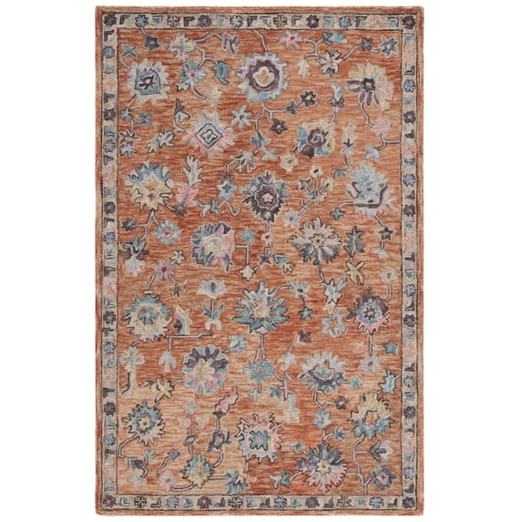 SAFAVIEH Blossom Moema Floral Area Rug, Rust/Blue, 5' x 8'