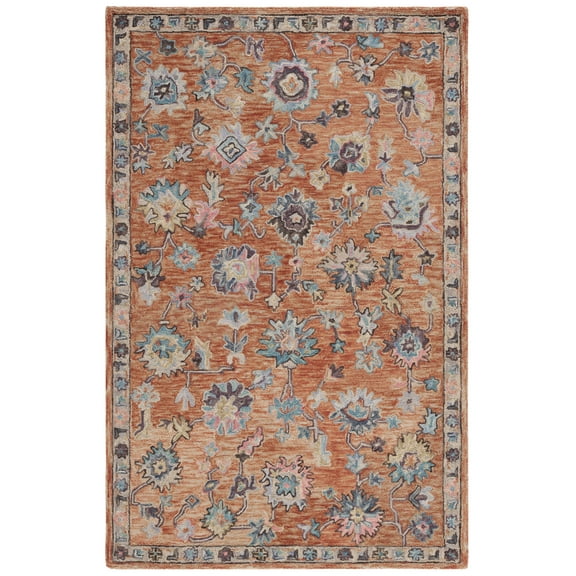 SAFAVIEH Blossom Moema Floral Area Rug, Rust/Blue, 5' x 8'