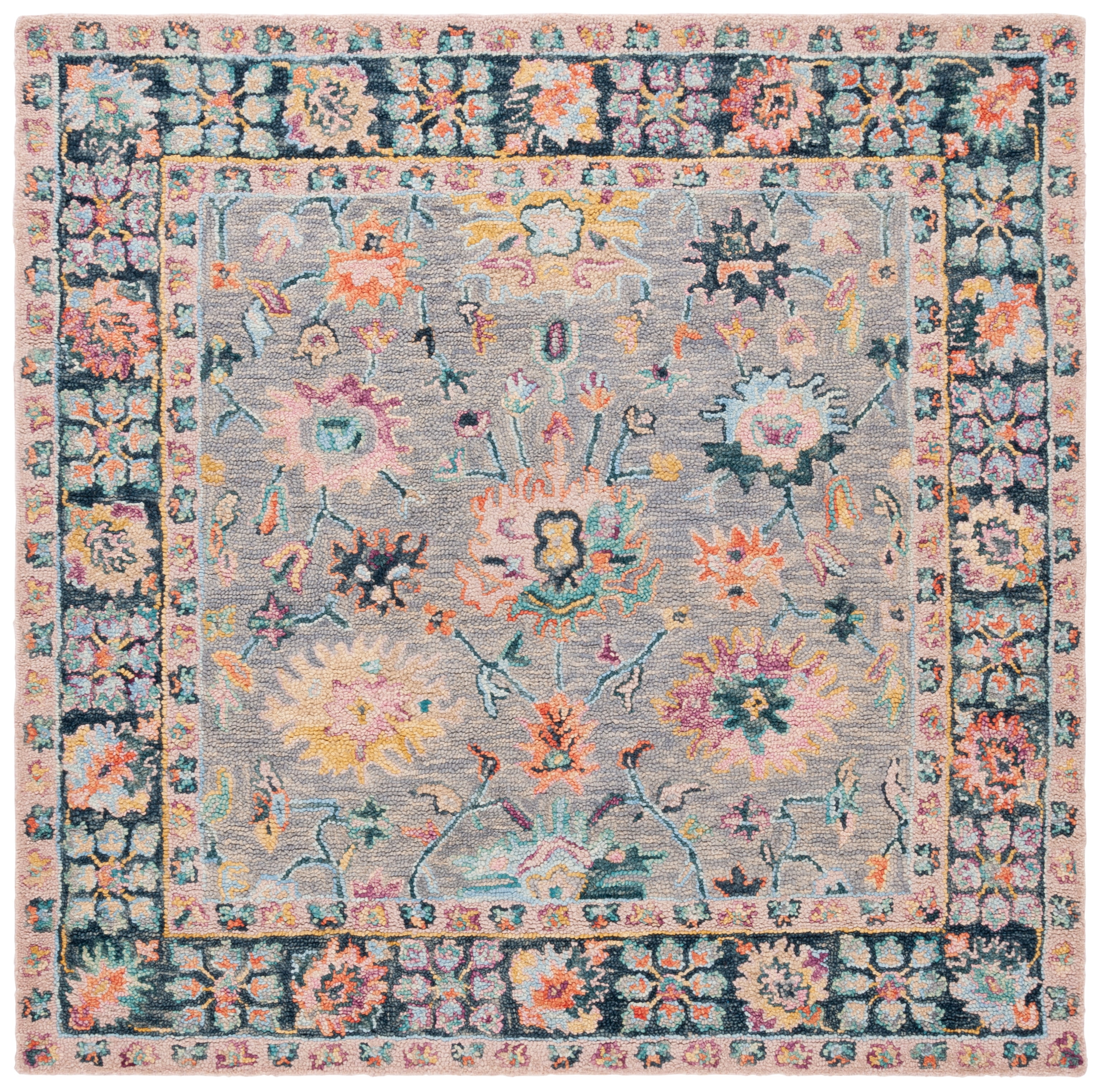 SAFAVIEH Blossom Mortimer Floral Area Rug, Grey/Pink, 6' x 6' Square