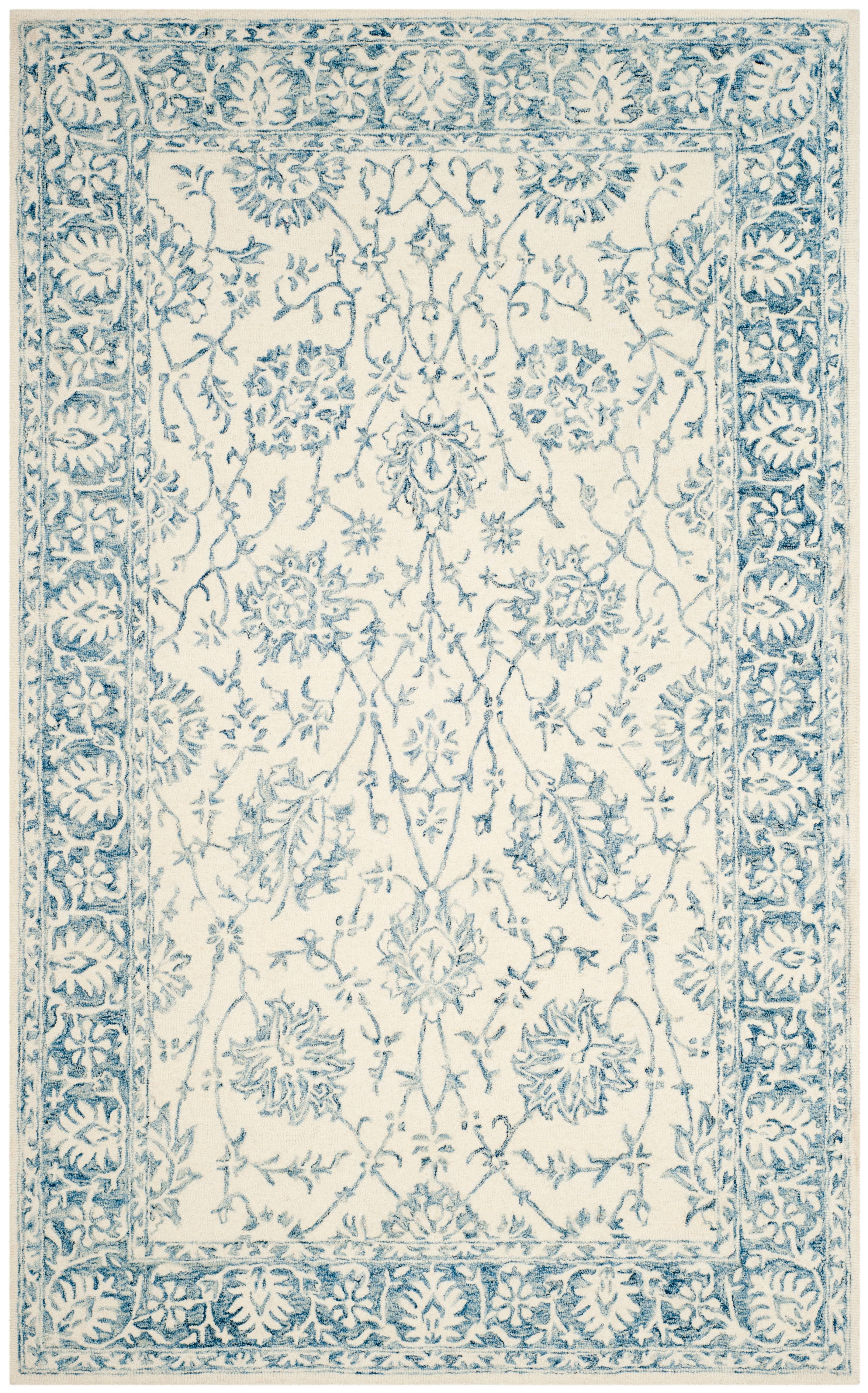 SAFAVIEH Blossom Munya Traditional Wool Area Rug, Ivory/Blue, 5' x 8'