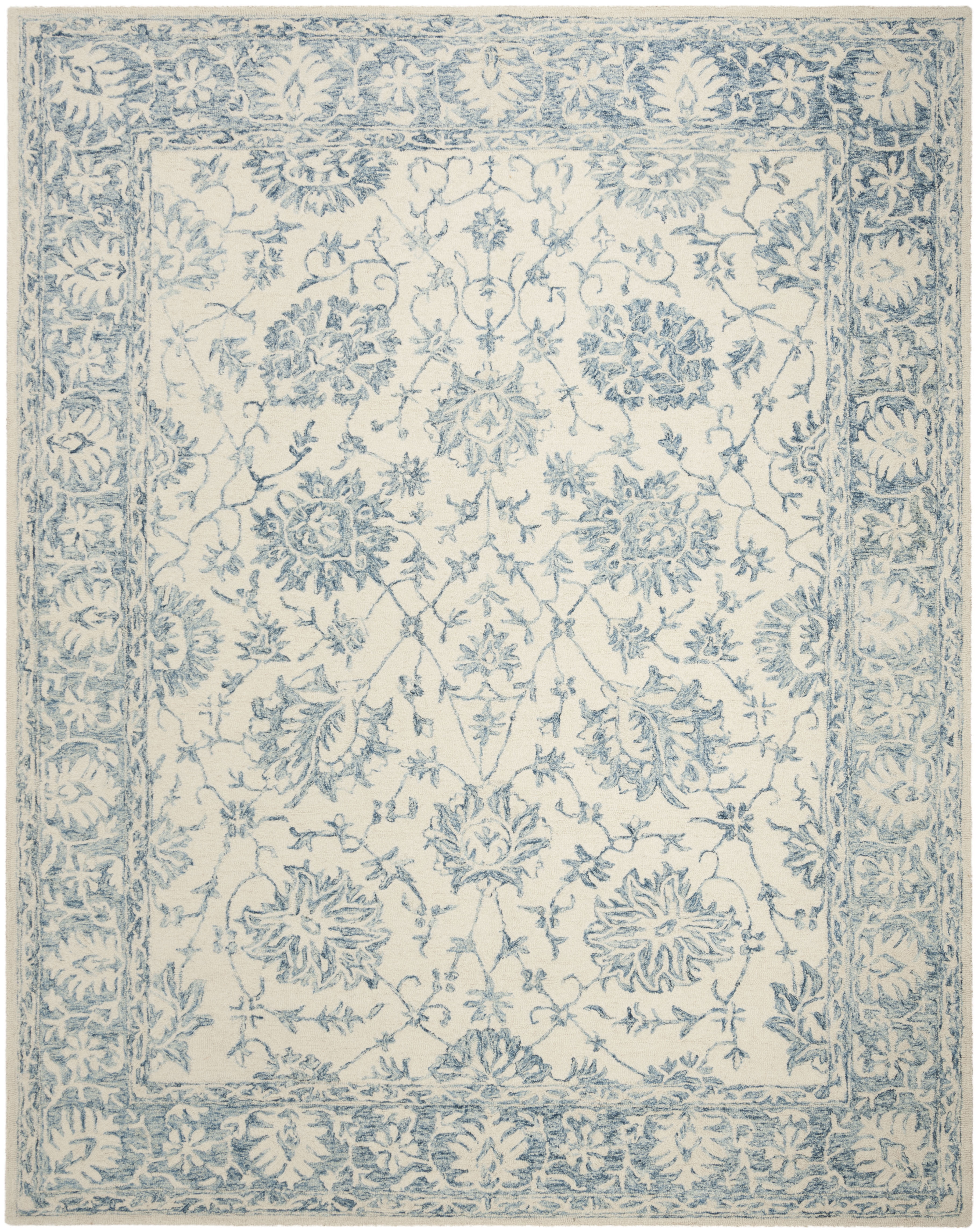 Hand-Tufted Blossom Wool Area Rug, Ivory/Blue, 8' x 10'