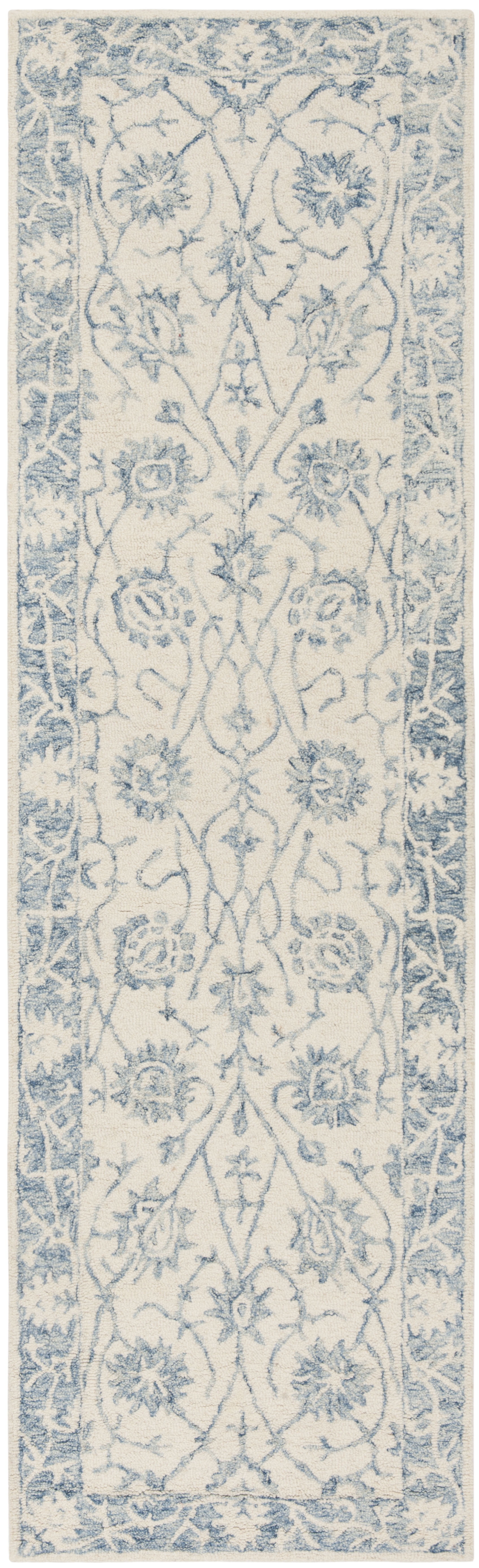 Elegant Ivory Floral Hand-Tufted Wool Runner Rug