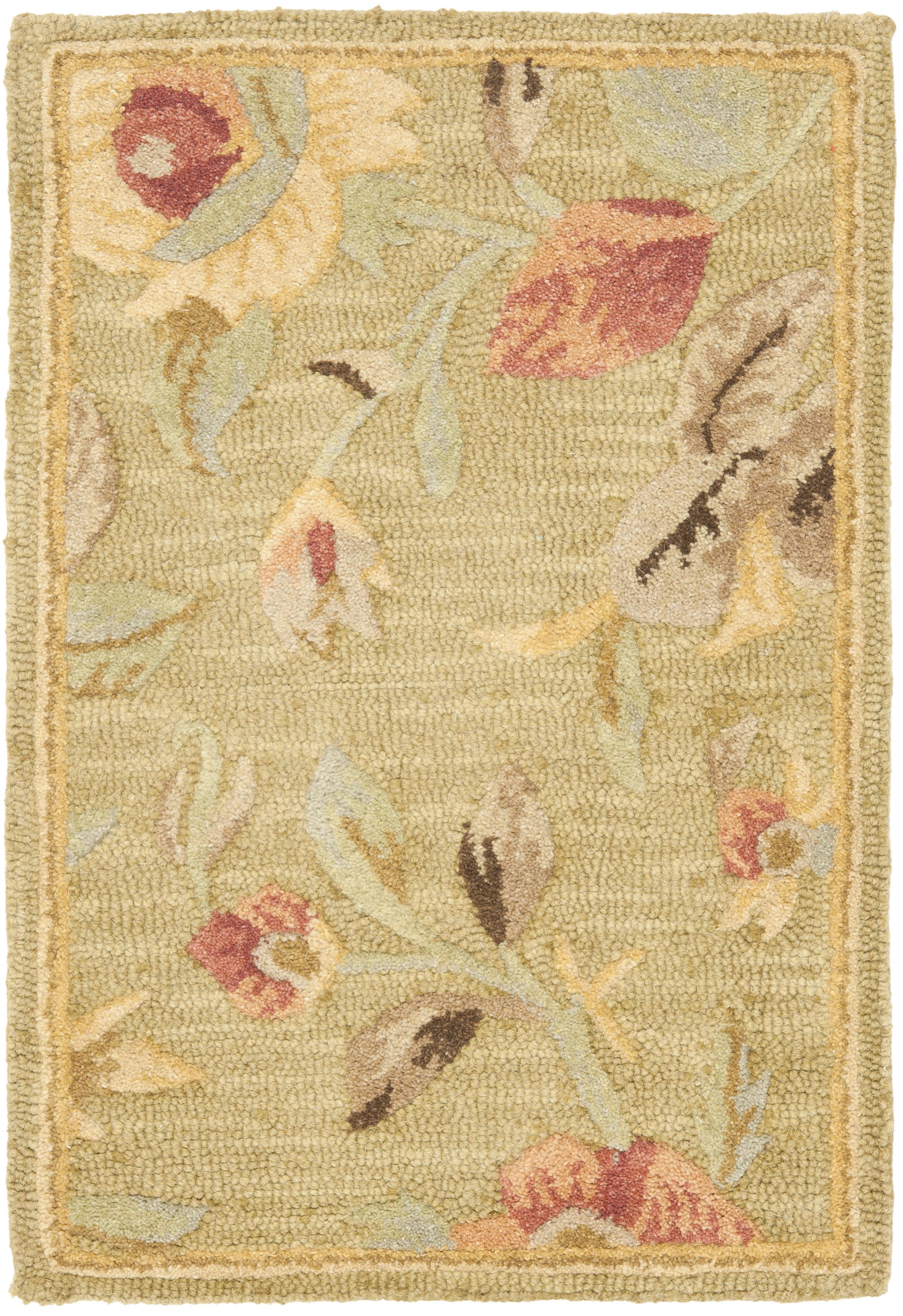 Handmade Red Floral Tufted Wool Area Rug 24" x 4"