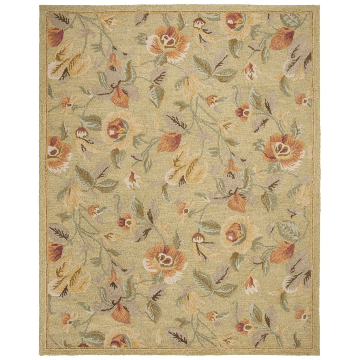 Green Multicolor Floral Wool 5' x 8' Area Rug