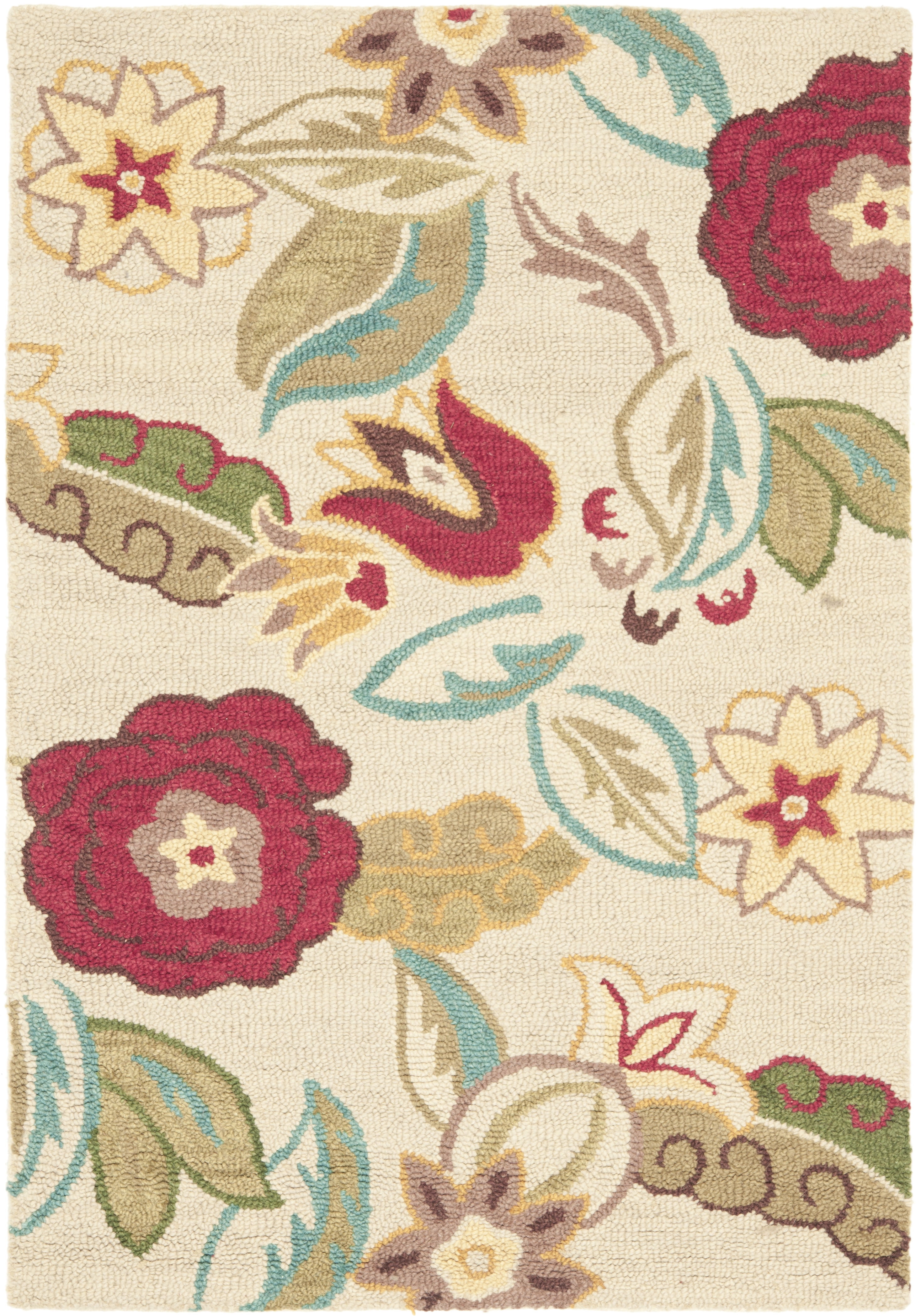 Hand-Knotted Red Floral Round Wool Area Rug, 47"