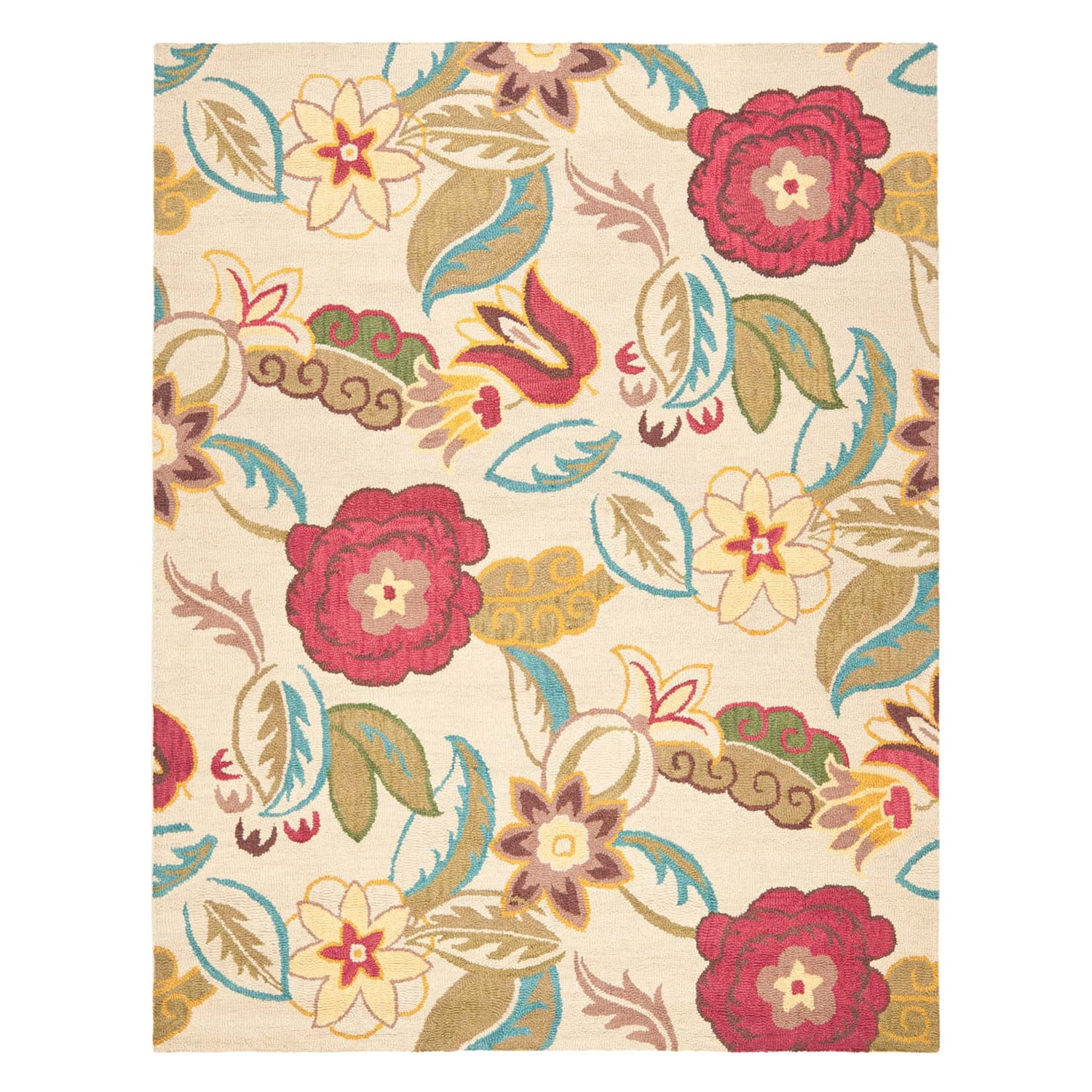 Hand-Knotted Red Floral Wool Area Rug - 5' x 8'