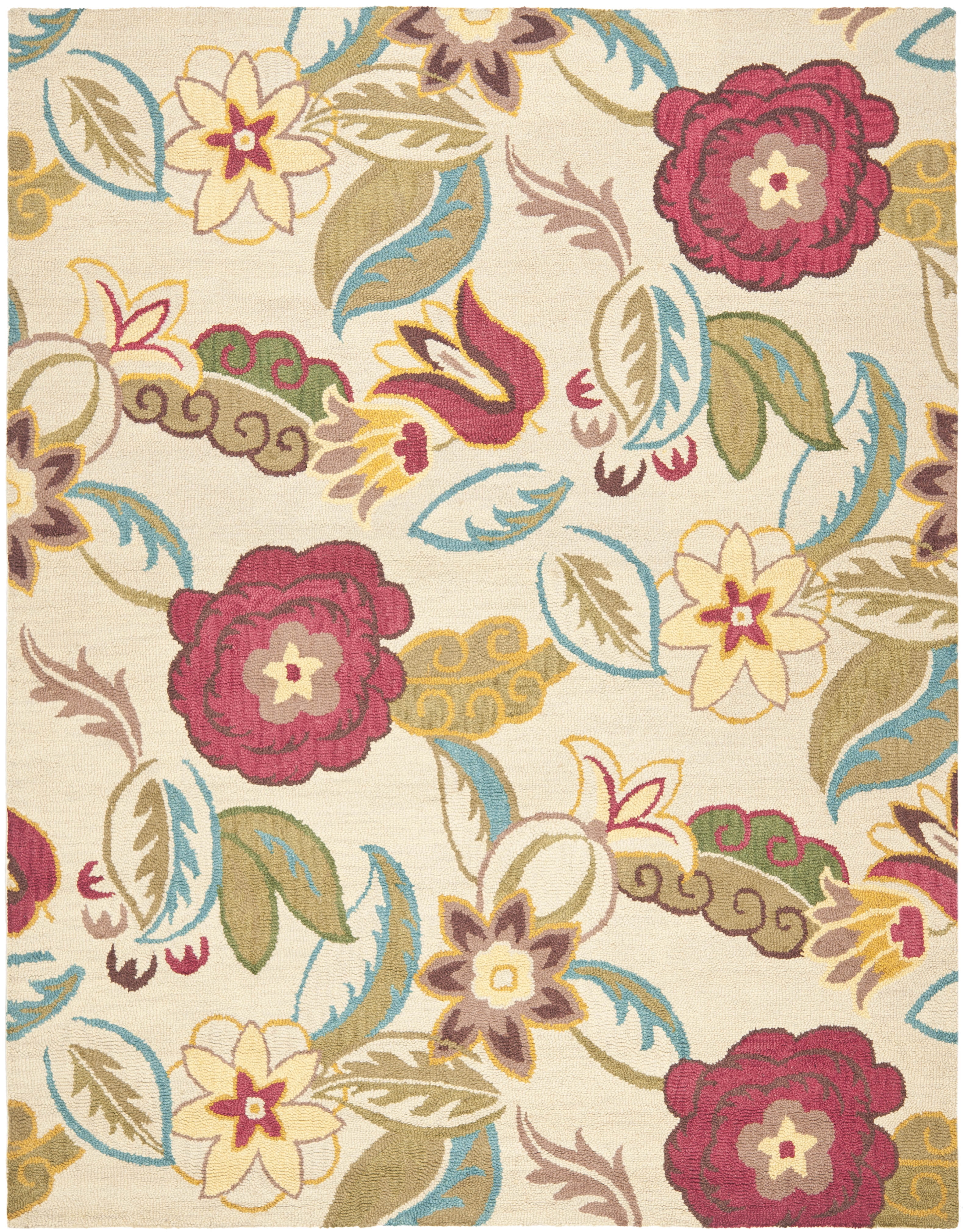 Handmade Red Floral Wool Tufted Area Rug