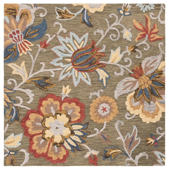 SAFAVIEH Blossom Odran Floral Area Rug, Green/Red, 6' x 6' Square