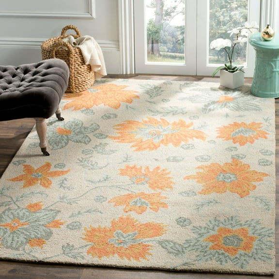 SAFAVIEH Blossom Rana Floral Flowers Wool Area Rug, Ivory/Multi, 6' x 6' Square
