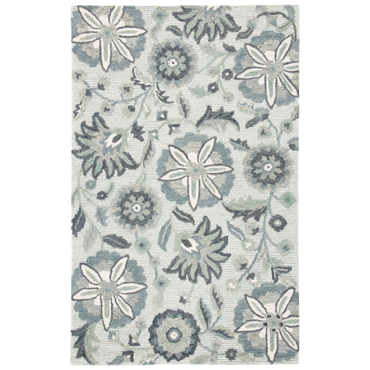 Handmade Country-Casual Blue Wool Tufted Area Rug - 5' x 8'