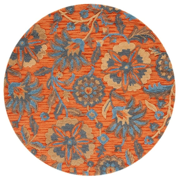 SAFAVIEH Blossom Riley Floral Area Rug, Rust/Blue, 6' x 6' Round