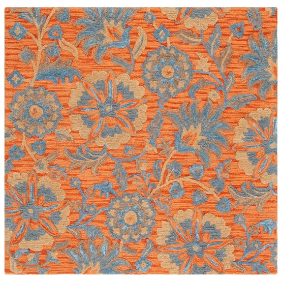 SAFAVIEH Blossom Riley Floral Area Rug, Rust/Blue, 6' x 6' Square