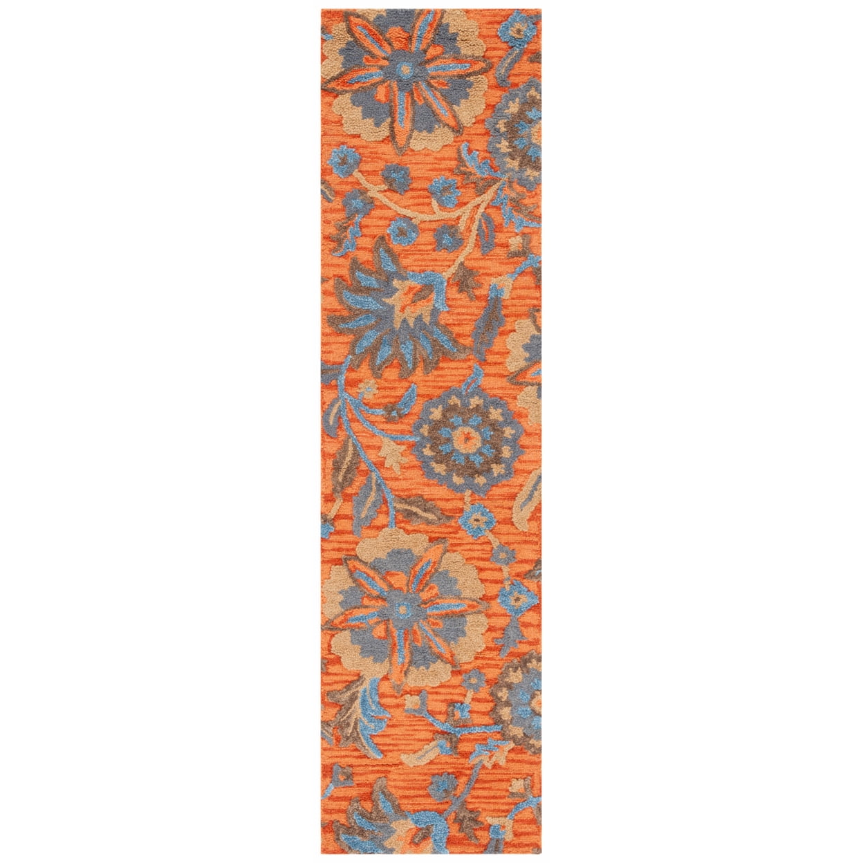 Rust and Blue Floral Wool Runner Rug