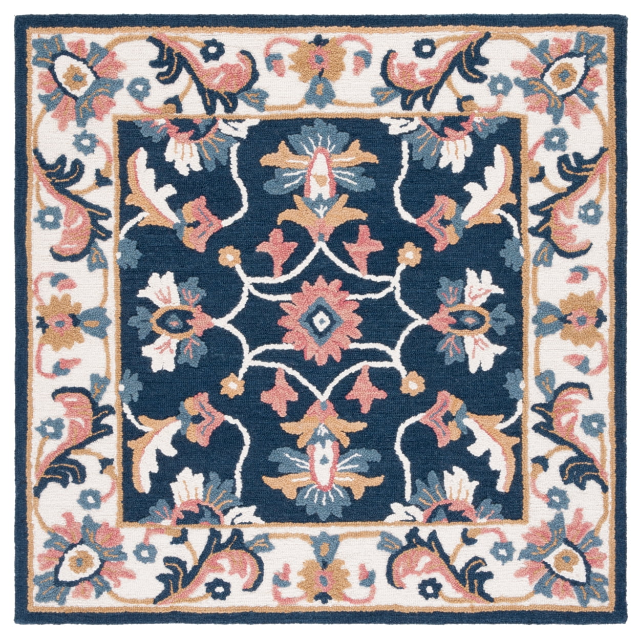 Blossom Blue Floral Handmade Wool Square Rug