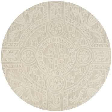 SAFAVIEH Blossom Roy Geometric Wool Area Rug, Light Grey/Ivory, 4' x 4' Round