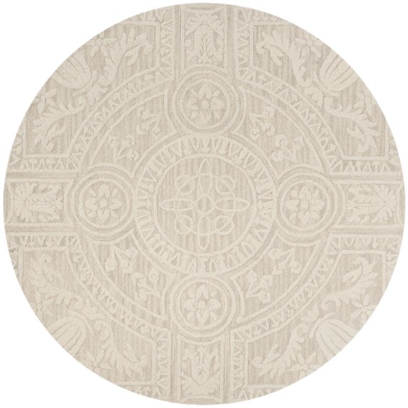 SAFAVIEH Blossom Roy Geometric Wool Area Rug, Light Grey/Ivory, 4' x 4' Round
