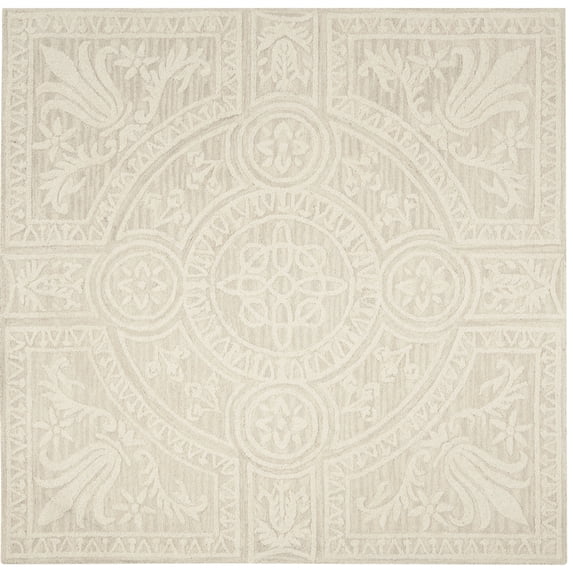 SAFAVIEH Blossom Roy Geometric Wool Area Rug, Light Grey/Ivory, 4' x 4' Square