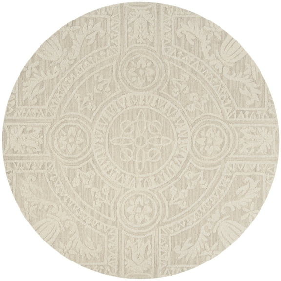 SAFAVIEH Blossom Roy Geometric Wool Area Rug, Light Grey/Ivory, 8' x 8' Round
