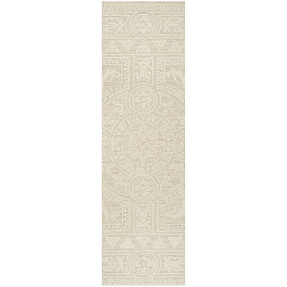 SAFAVIEH Blossom Roy Geometric Wool Runner Rug, Light Grey/Ivory, 2'3" x 12'