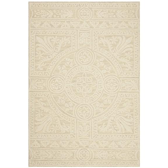 SAFAVIEH Blossom Roy Mediallion Wool Area Rug, Light Grey/Ivory, 4' x 6'