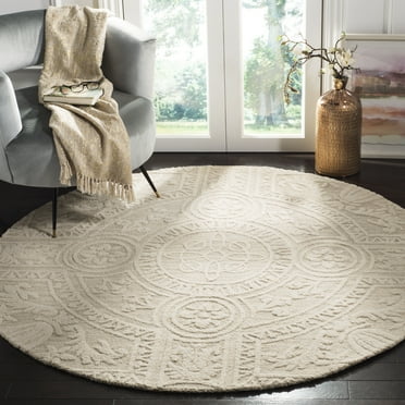 SAFAVIEH Blossom Roy Mediallion Wool Area Rug, Light Grey/Ivory, 6' x 6' Round