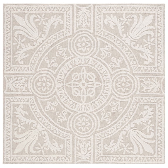 SAFAVIEH Blossom Roy Mediallion Wool Area Rug, Light Grey/Ivory, 6' x 6' Square