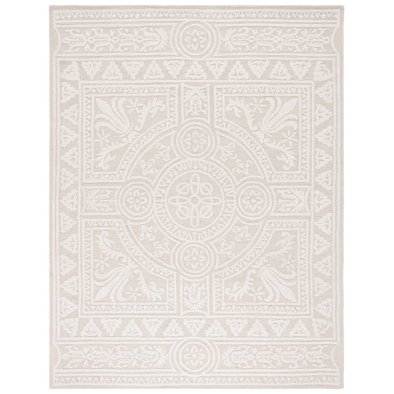 SAFAVIEH Blossom Roy Mediallion Wool Area Rug, Light Grey/Ivory, 8' x 10'