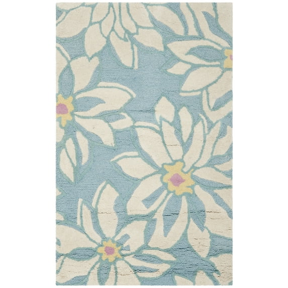 SAFAVIEH Blossom Salina Floral Flowers Wool Area Rug, Light Blue/Ivory, 2'6" x 4'