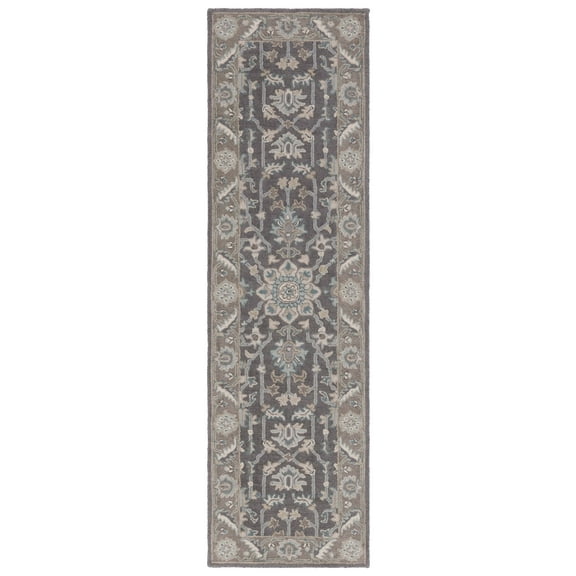 SAFAVIEH Blossom Shevon Oriental Traditional Wool Runner Rug, Dark Grey/Light Brown, 2'3" x 12'