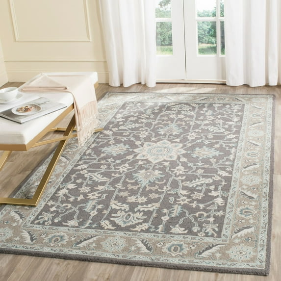 SAFAVIEH Blossom Shevon Oriental Wool Area Rug, Dark Grey/Light Brown, 5' x 8'