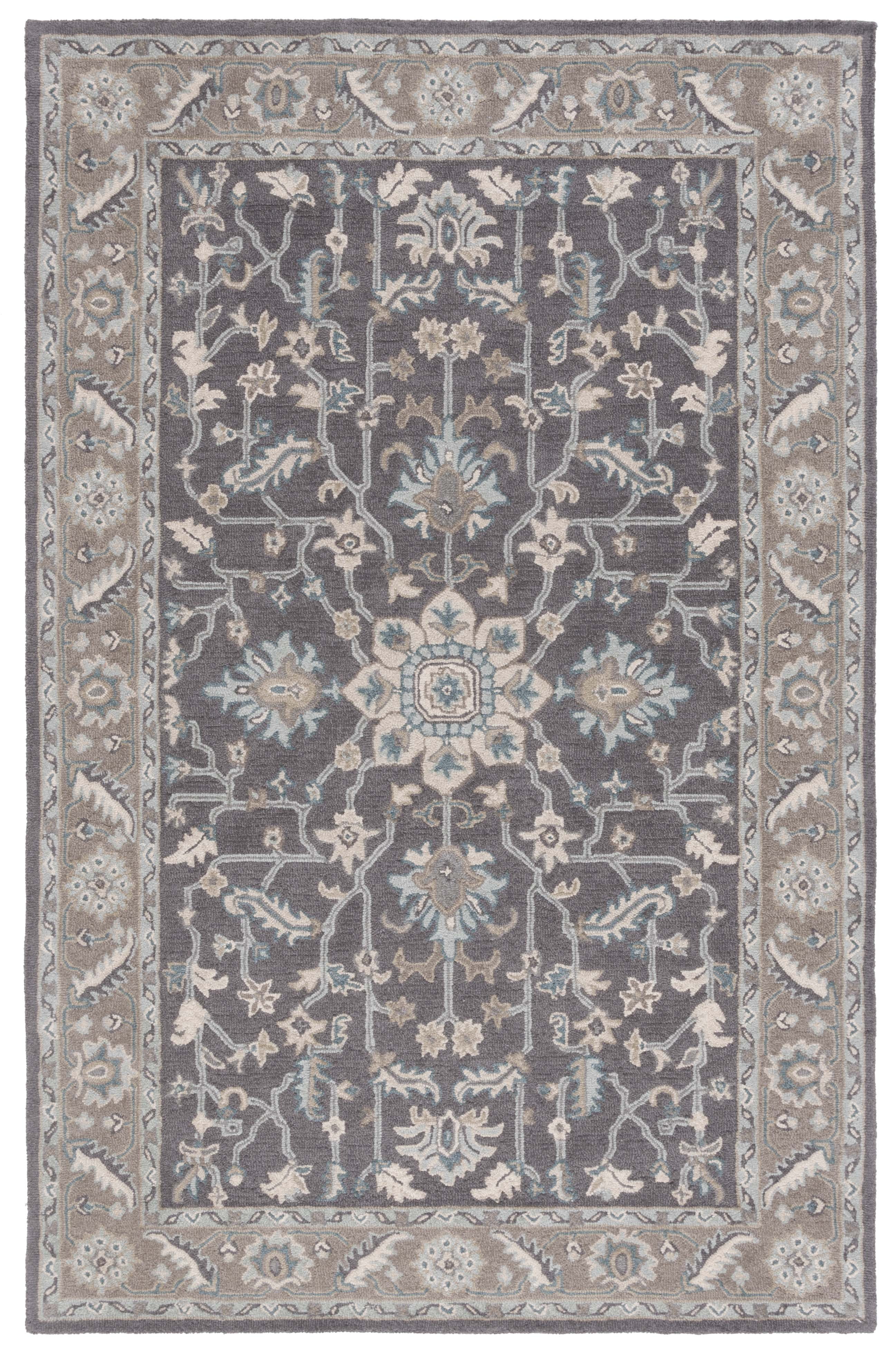 Blossom Dark Gray and Light Brown Floral Wool Area Rug, 6' x 9'