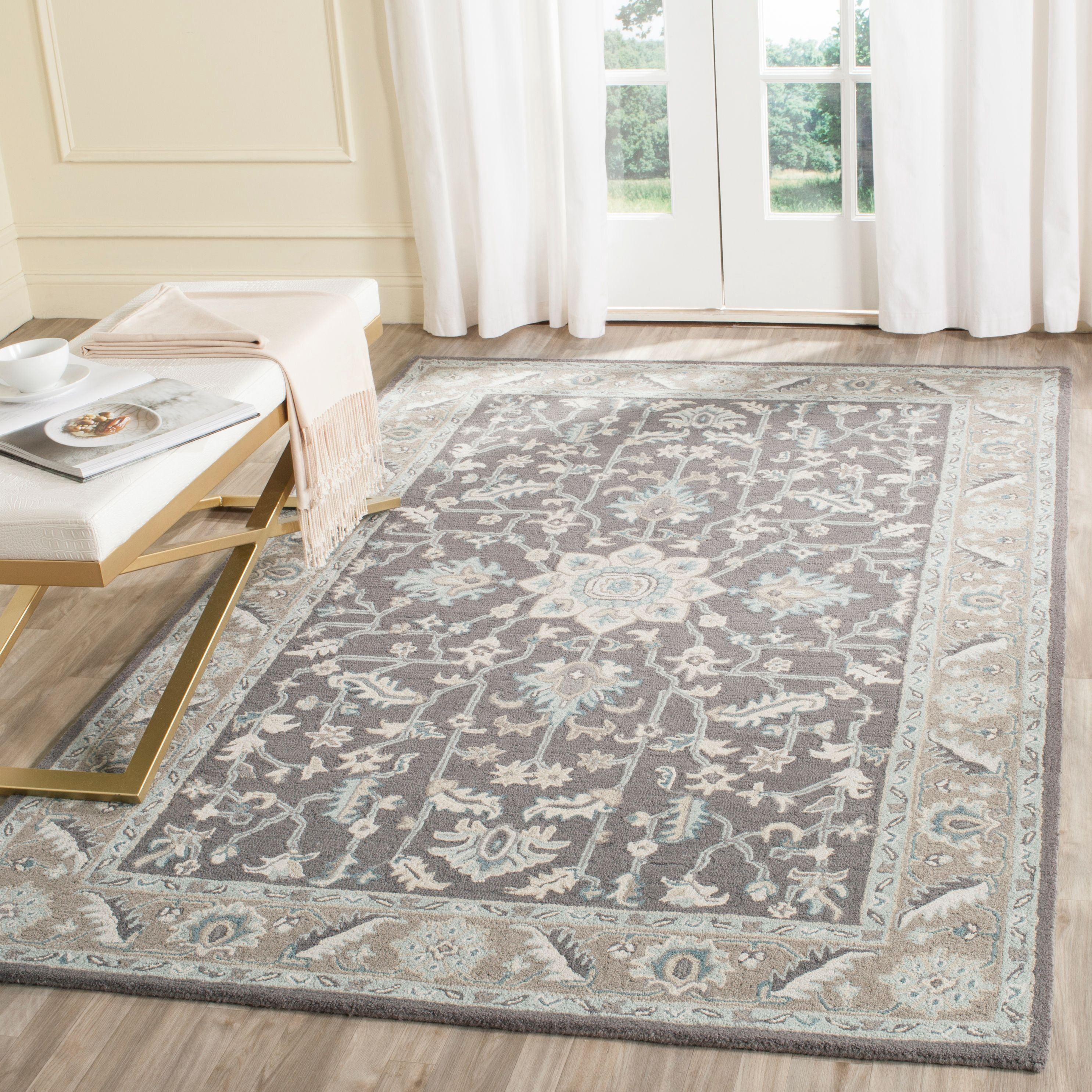 SAFAVIEH Blossom Shevon Oriental Wool Area Rug, Dark Grey/Light Brown, 8'9" x 12'