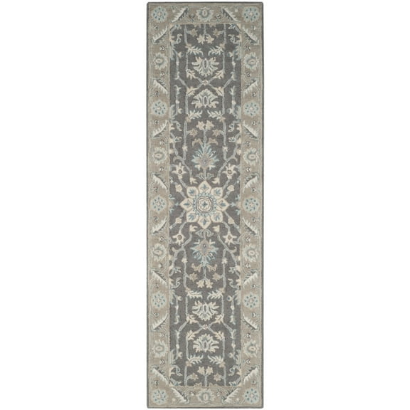 SAFAVIEH Blossom Shevon Oriental Wool Runner Rug, Dark Grey/Light Brown, 2'3" x 14'