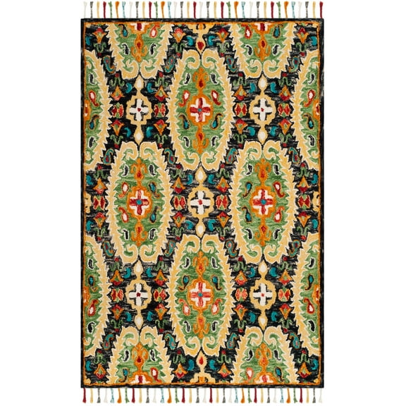 SAFAVIEH Blossom Signe Southwestern Wool Fringed Area Rug, Charcoal/Gold, 3' x 5'