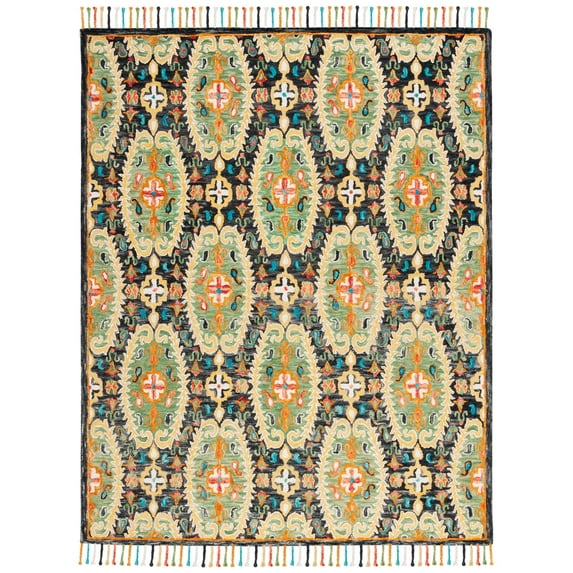 SAFAVIEH Blossom Signe Southwestern Wool Fringed Runner Rug, Charcoal/Gold, 2'3" x 8'
