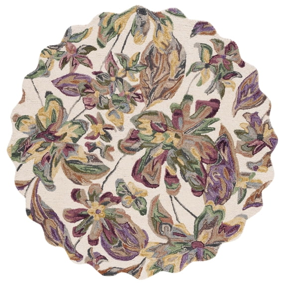 SAFAVIEH Blossom Tina Floral Area Rug, Ivory/Plum, 6' x 6' Round