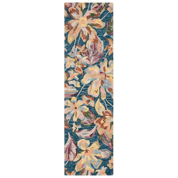 SAFAVIEH Blossom Tina Floral Runner Rug, Blue/Gold, 2'3" x 8'