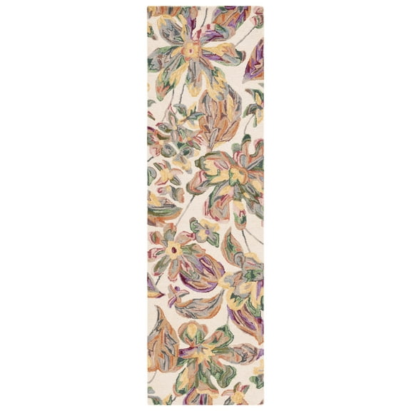 SAFAVIEH Blossom Tina Floral Runner Rug, Ivory/Plum, 2'3" x 8'