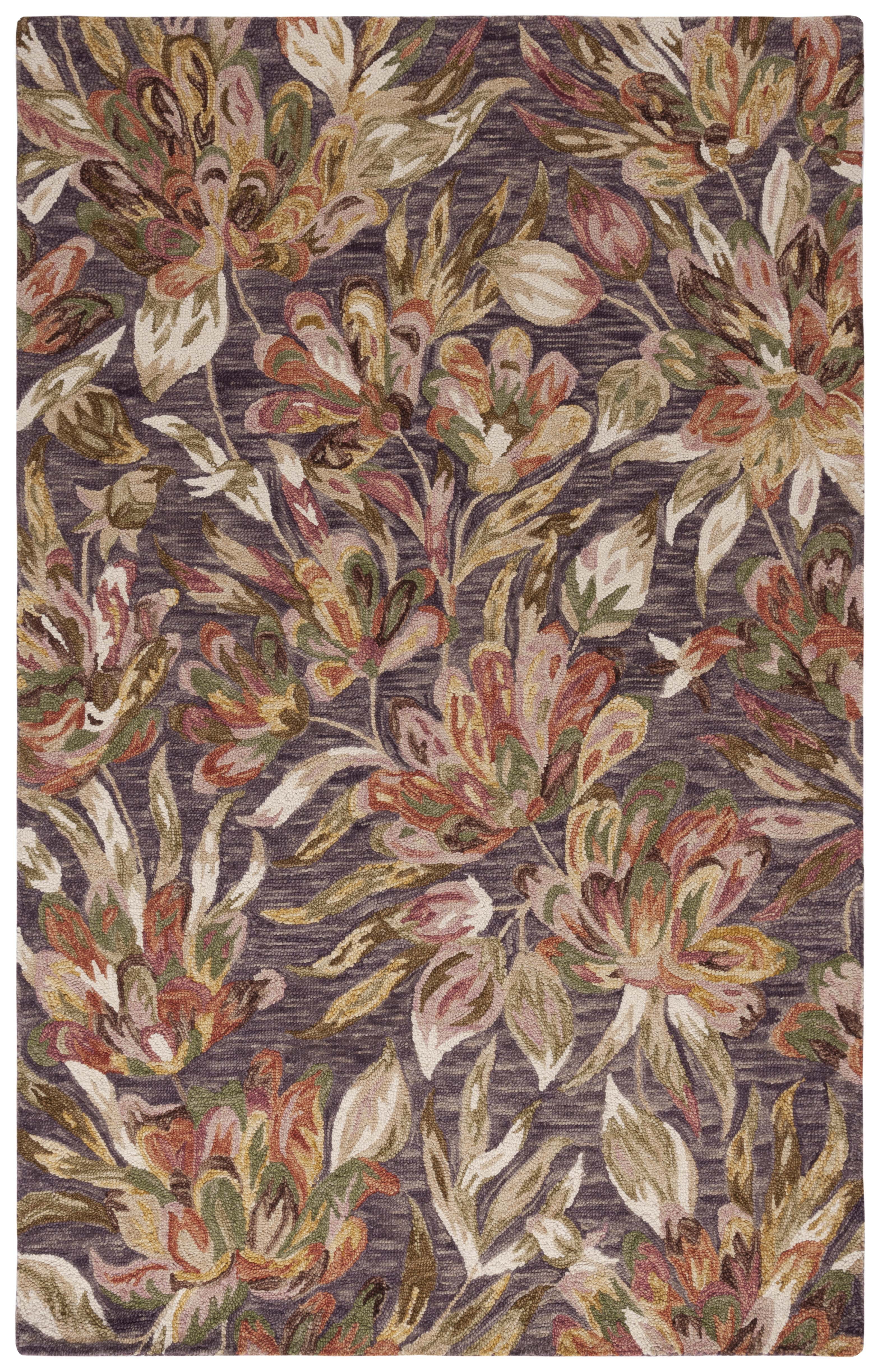Handmade Purple and Sage Wool Floral 5' x 8' Area Rug