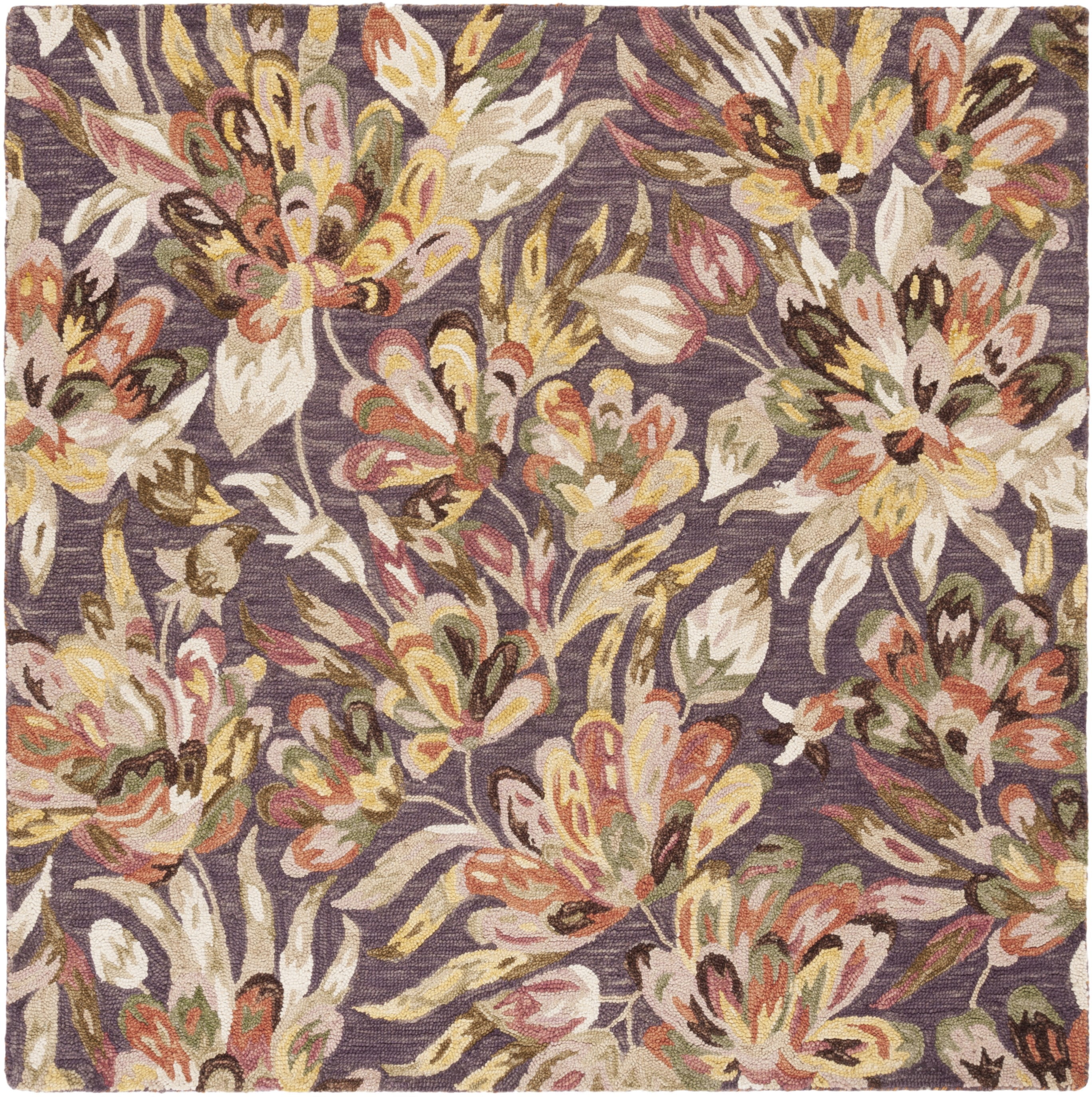 SAFAVIEH Blossom Tobias Floral Area Rug, Purple/Sage, 6' x 6' Square