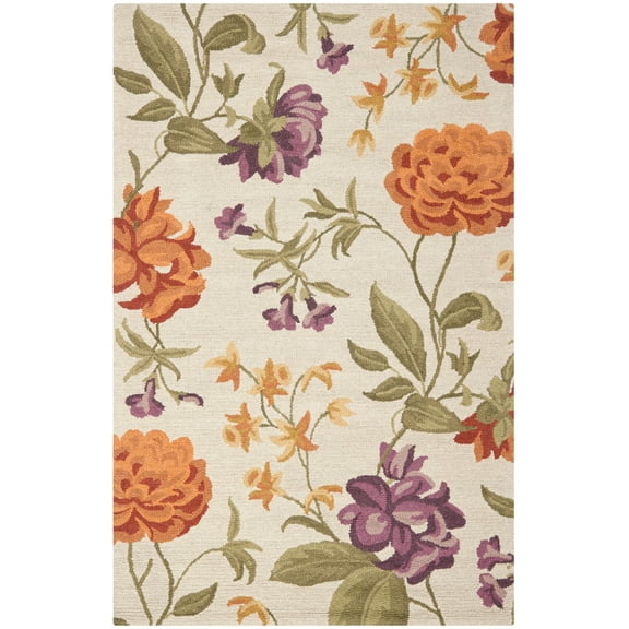 SAFAVIEH Blossom Tracy Floral Flowers Wool Area Rug, Ivory/Multi, 3' x 5'