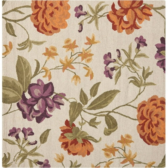 SAFAVIEH Blossom Tracy Floral Flowers Wool Area Rug, Ivory/Multi, 6' x 6' Square