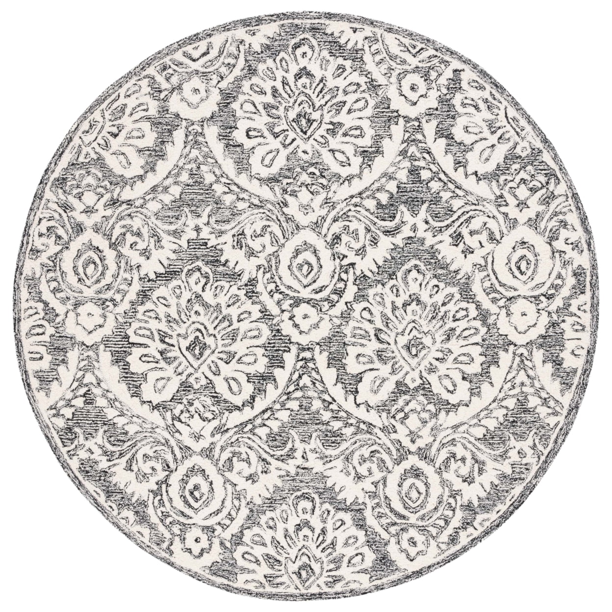 SAFAVIEH Blossom Travis Damask Area Rug, Black/Ivory, 6' x 6' Round