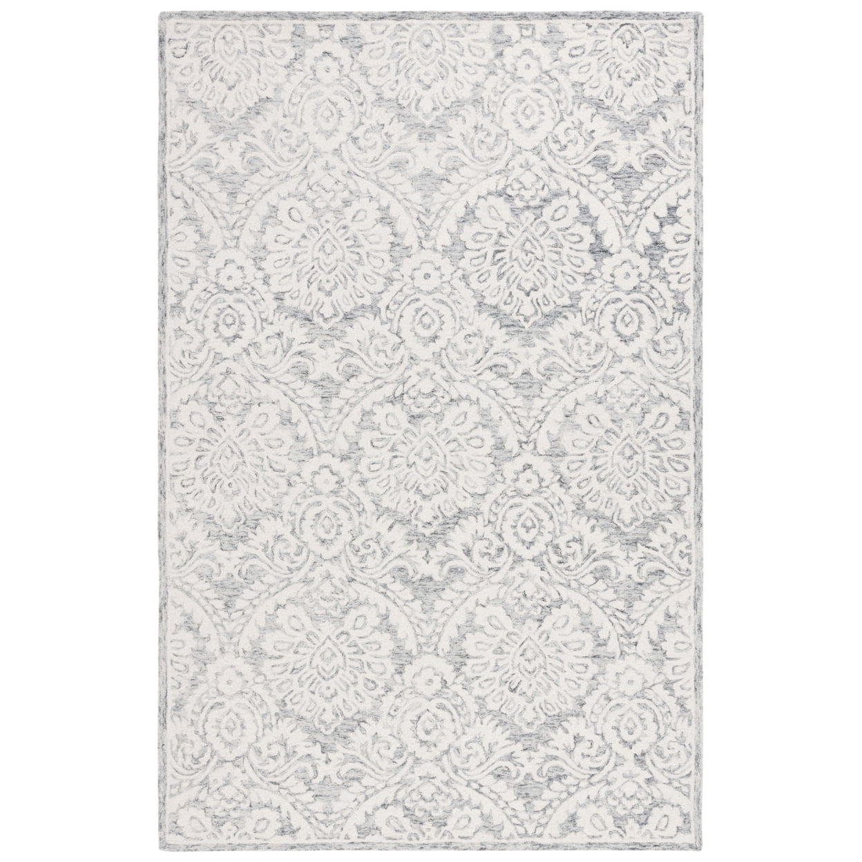 Elegant Gray Floral Hand-Tufted Wool Area Rug, 4' x 6'