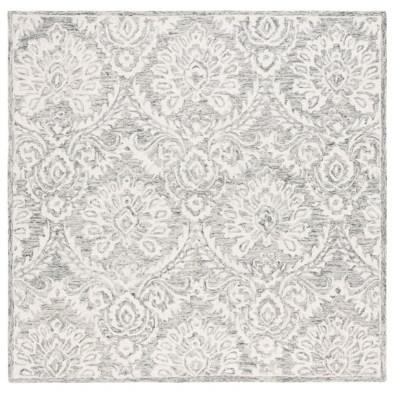 SAFAVIEH Blossom Travis Damask Area Rug, Grey/Ivory, 6' x 6' Square