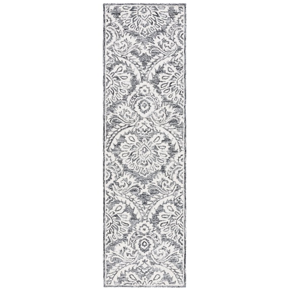 SAFAVIEH Blossom Travis Damask Runner Rug, Black/Ivory, 2'3" x 8'