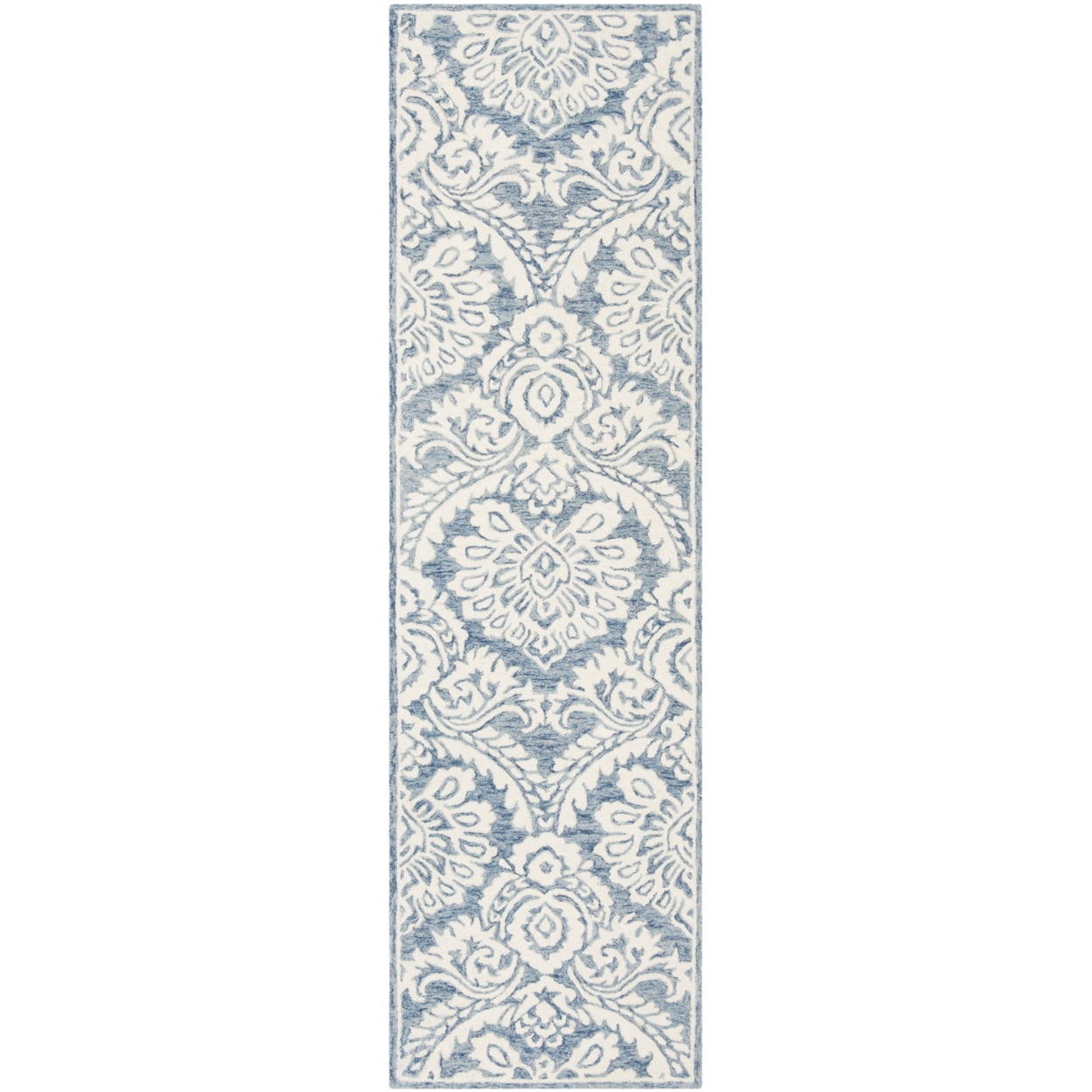 Blue and Ivory Handmade Wool Tufted Runner Rug, 2'3" x 6'