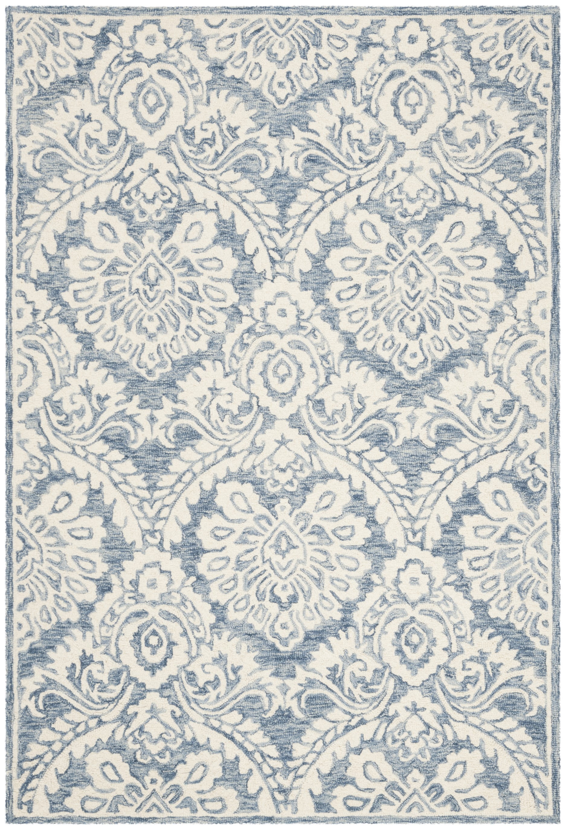 Ivory Floral Tufted Wool Square Accent Rug 47"