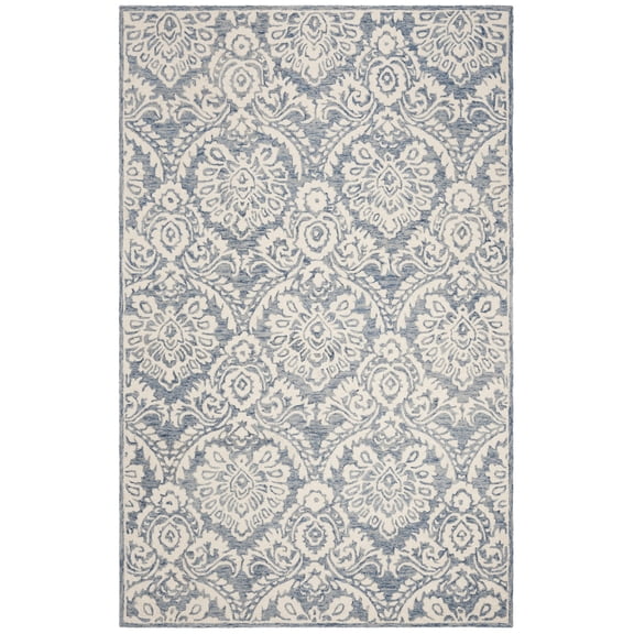 SAFAVIEH Blossom Travis Damask Wool Area Rug, Blue/Ivory, 5' x 8'
